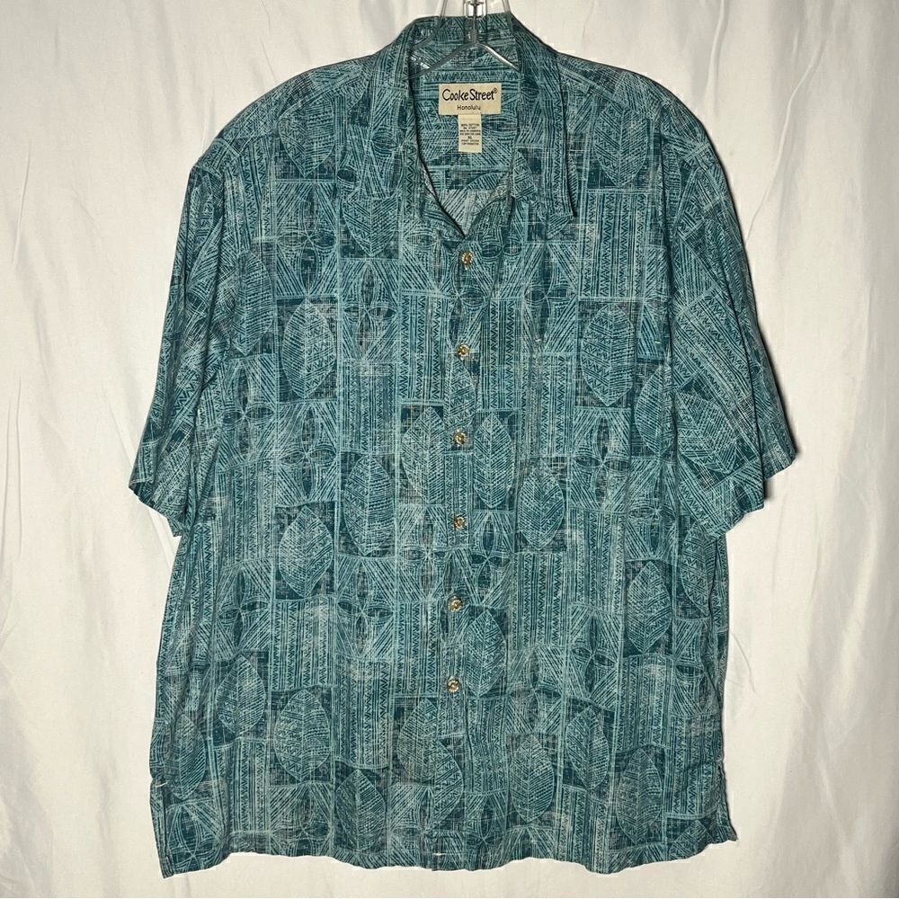 Cooke Street Honolulu Hawaiian Casual Button Down Green Tribal Leaf Shirt XL